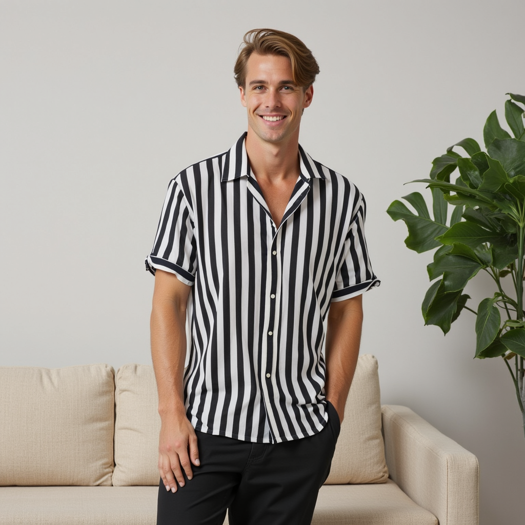 Camicia Uomo Classica Leggera Maniche Corte Rigata - Vesarelli