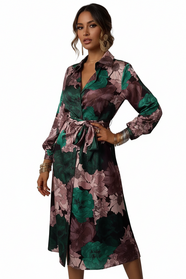 Bedrucktes Midikleid für Damen mit Kragenausschnitt-Midi Dress-Alpenkind