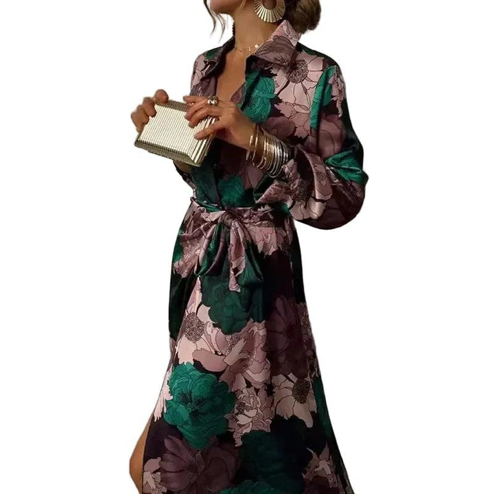 Bedrucktes Midikleid für Damen mit Kragenausschnitt-Midi Dress-Alpenkind
