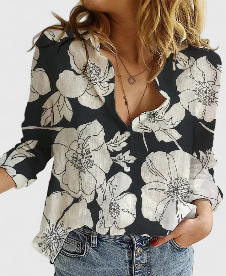 Elisa | Damen Casual Knopf V-Ausschnitt Bluse