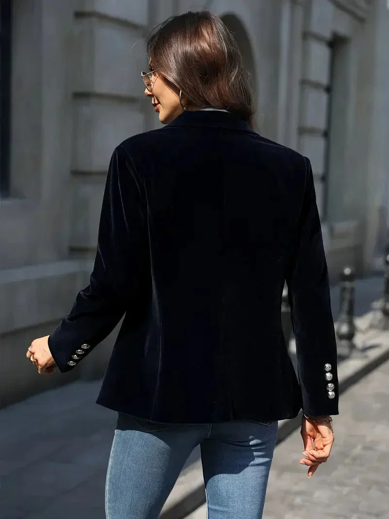 Slim-Fit-Blazer aus Samt für Damen mit Zierknöpfen