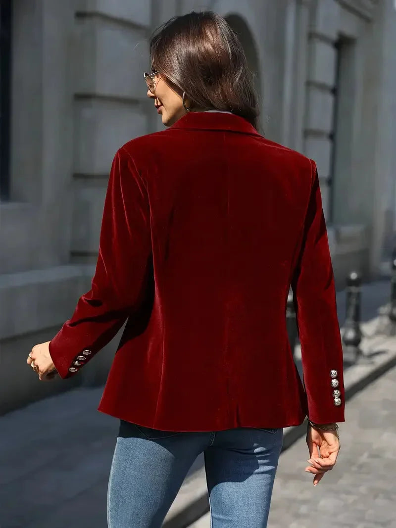 Slim-Fit-Blazer aus Samt für Damen mit Zierknöpfen