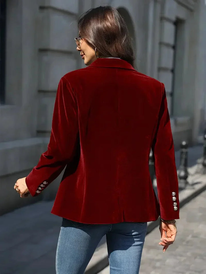 Slim-Fit-Blazer aus Samt für Damen mit Zierknöpfen