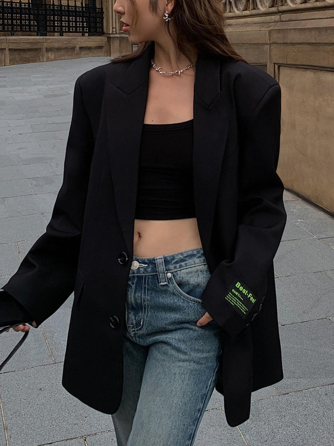 Damen Blazer mit Reverskragen und Knopfleiste