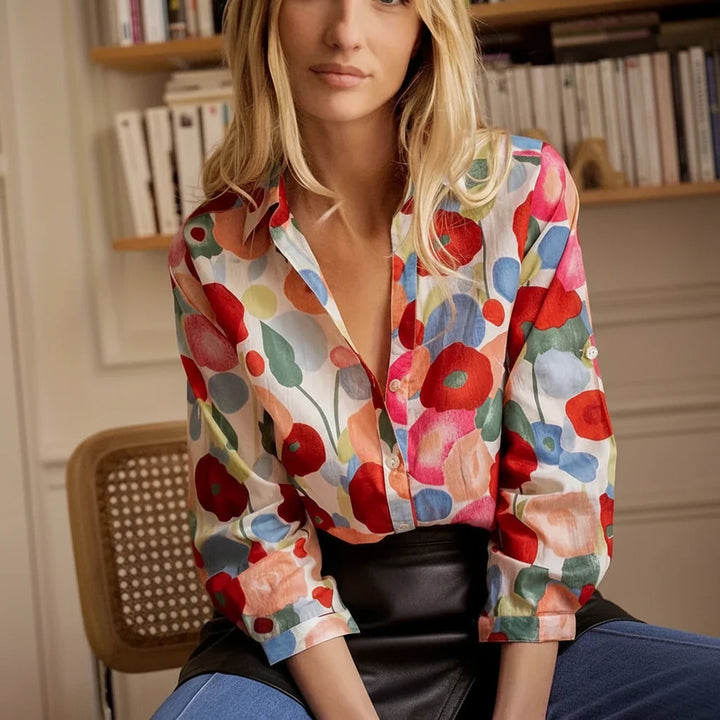Damen Kleid mit buntem Blumenmuster & langen Ärmeln
