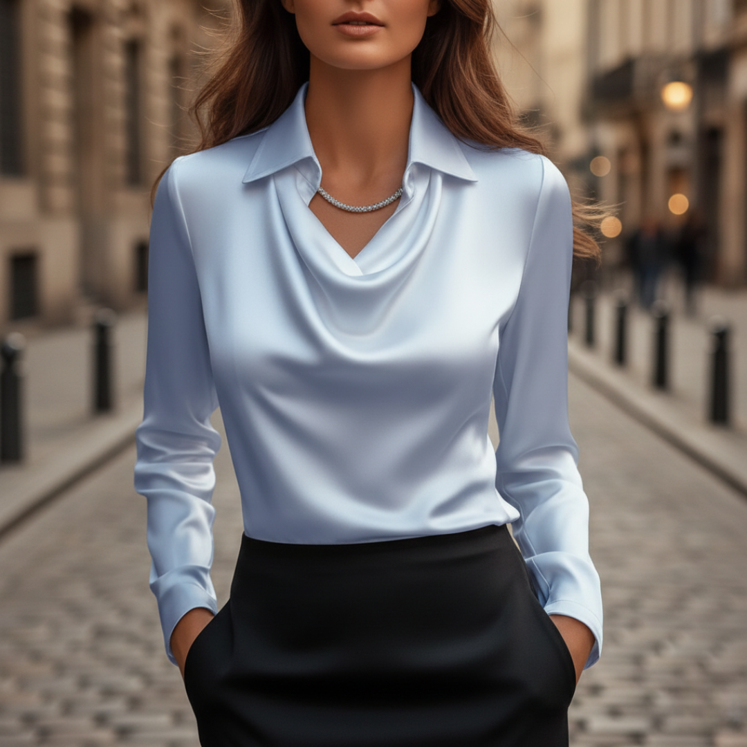 Damen Bluse mit Cowl-Kragen und Langarm