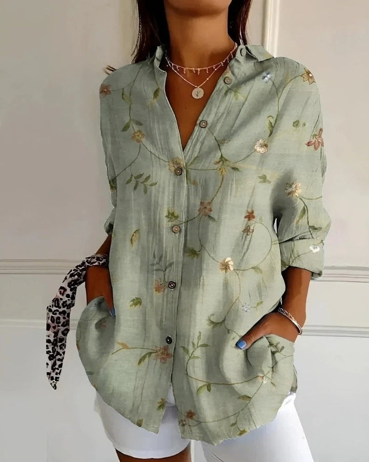 Bluse mit Print und Knopfleiste | Langarm Damen