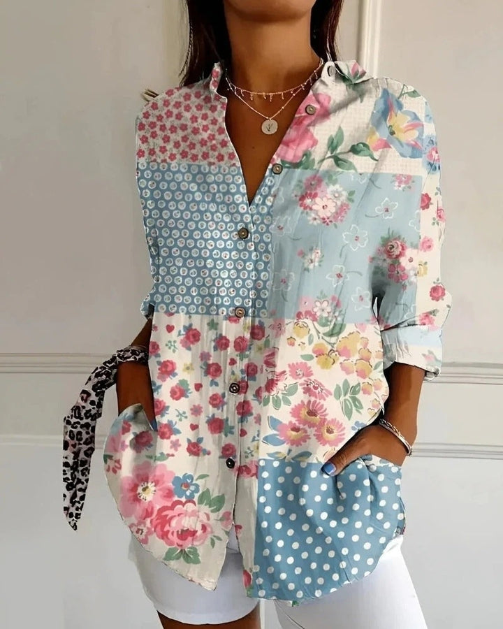 Bluse mit Print und Knopfleiste | Langarm Damen