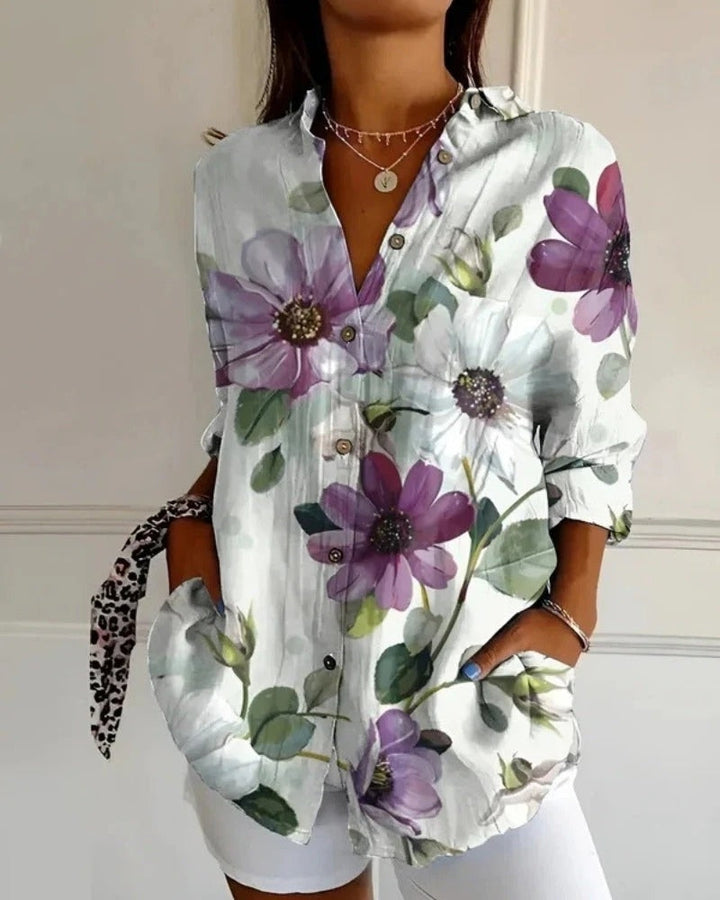 Bluse mit Print und Knopfleiste | Langarm Damen