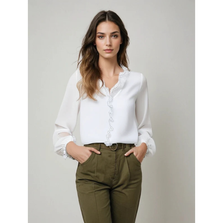 Brigitte | Damen Langarm Bluse Mit Rüschen