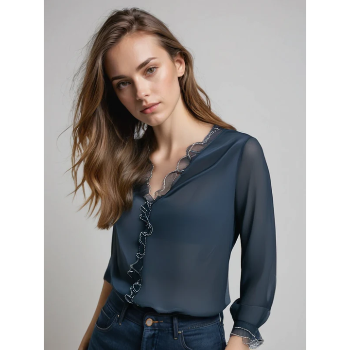 Brigitte | Damen Langarm Bluse Mit Rüschen