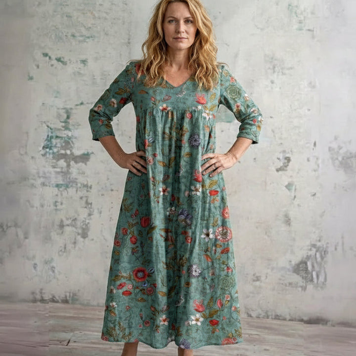 Damen Sommerkleid V-Ausschnitt Blumenprint