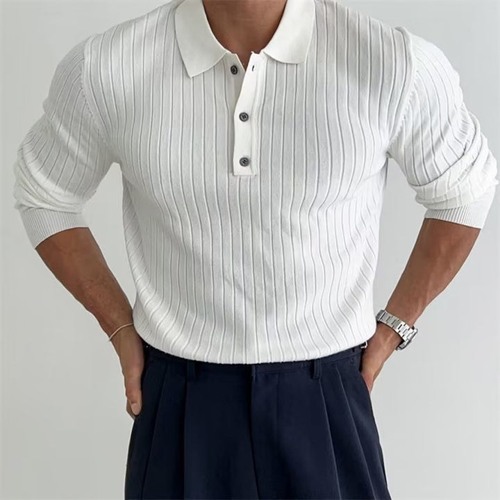 Anton | Herren Gerippte Knopfleiste Langarm Polo-Shirt