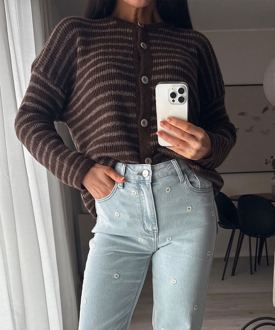 Strickjacke Streifen Naria Braun Ladypolitan ♡