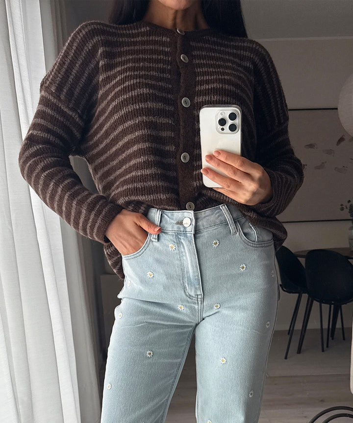 Strickjacke Streifen Naria Braun Ladypolitan ♡