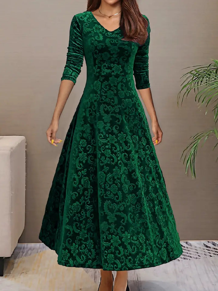 Abendkleid Damen langarm mit V-Ausschnitt