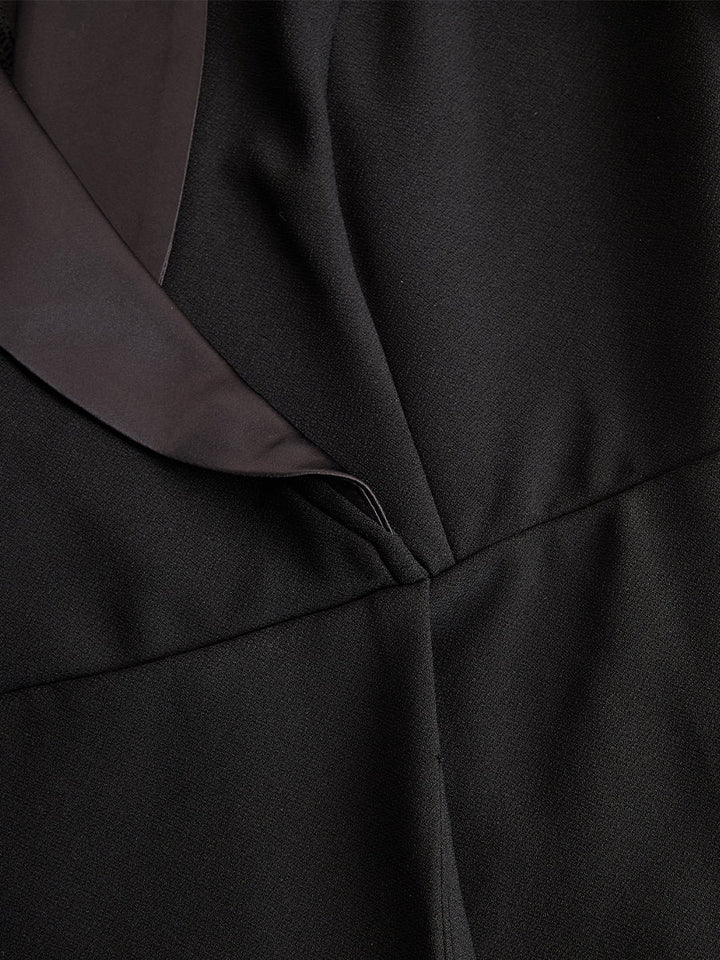Schwarzes Spitzen-Blazer-Midi-Kleid für Damen | Langarm