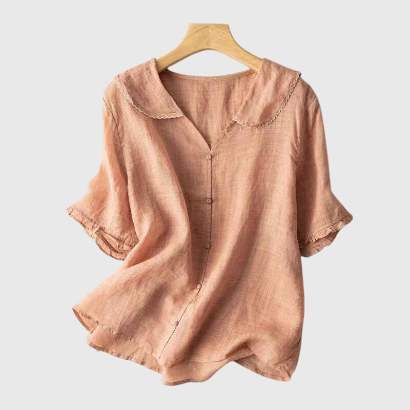 Stefanie | Damen Bluse mit kurzen Ärmeln und Knopfleiste