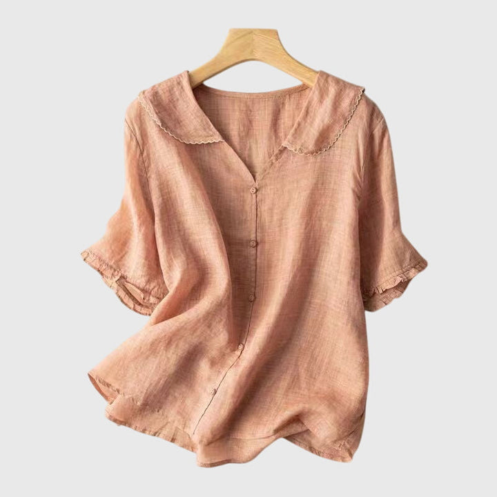 Stefanie | Damen Bluse mit kurzen Ärmeln und Knopfleiste