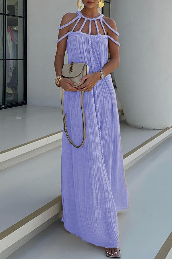 Andrea – Women Linen Blend Draped Braids Maxi Dress - Image 10