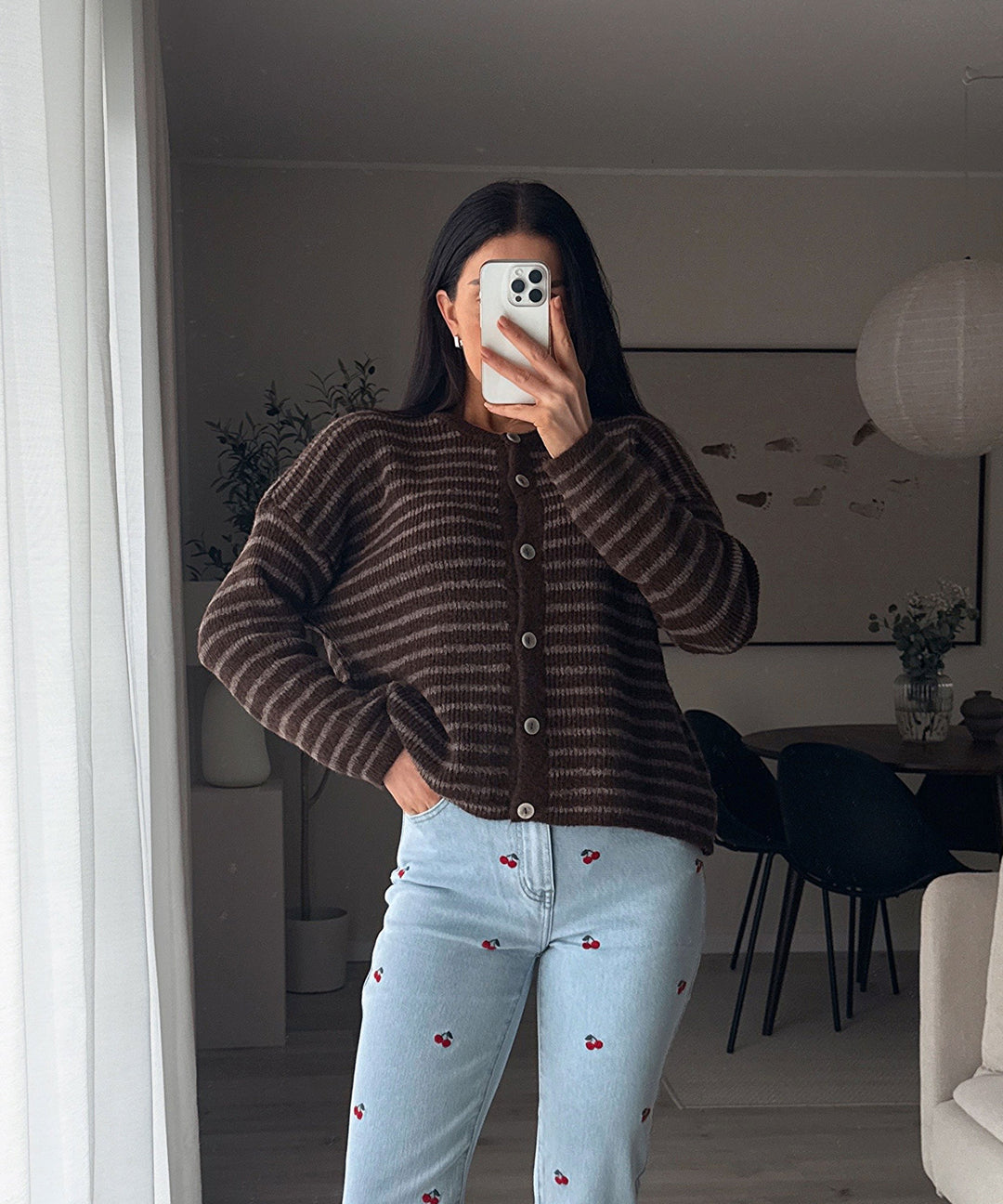 Strickjacke Streifen Naria Braun Ladypolitan ♡