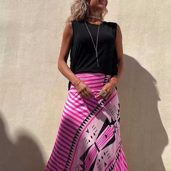 Maxirock aus Satin für Damen mit geometrischem Muster
