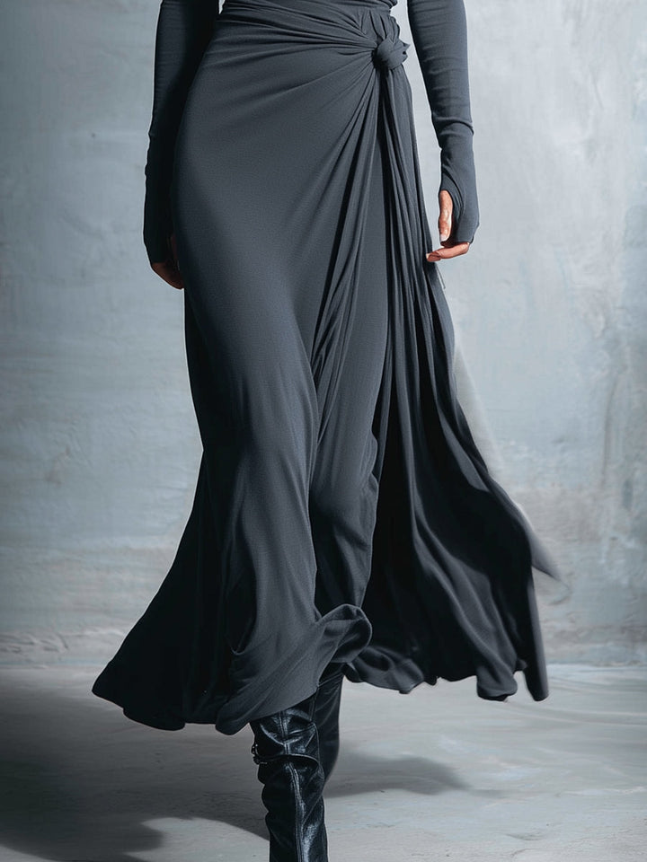 Damen-Maxikleid im Wickelstil, gestrickt, mit Knopf