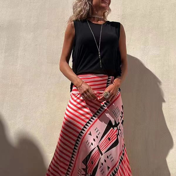 Maxirock aus Satin für Damen mit geometrischem Muster