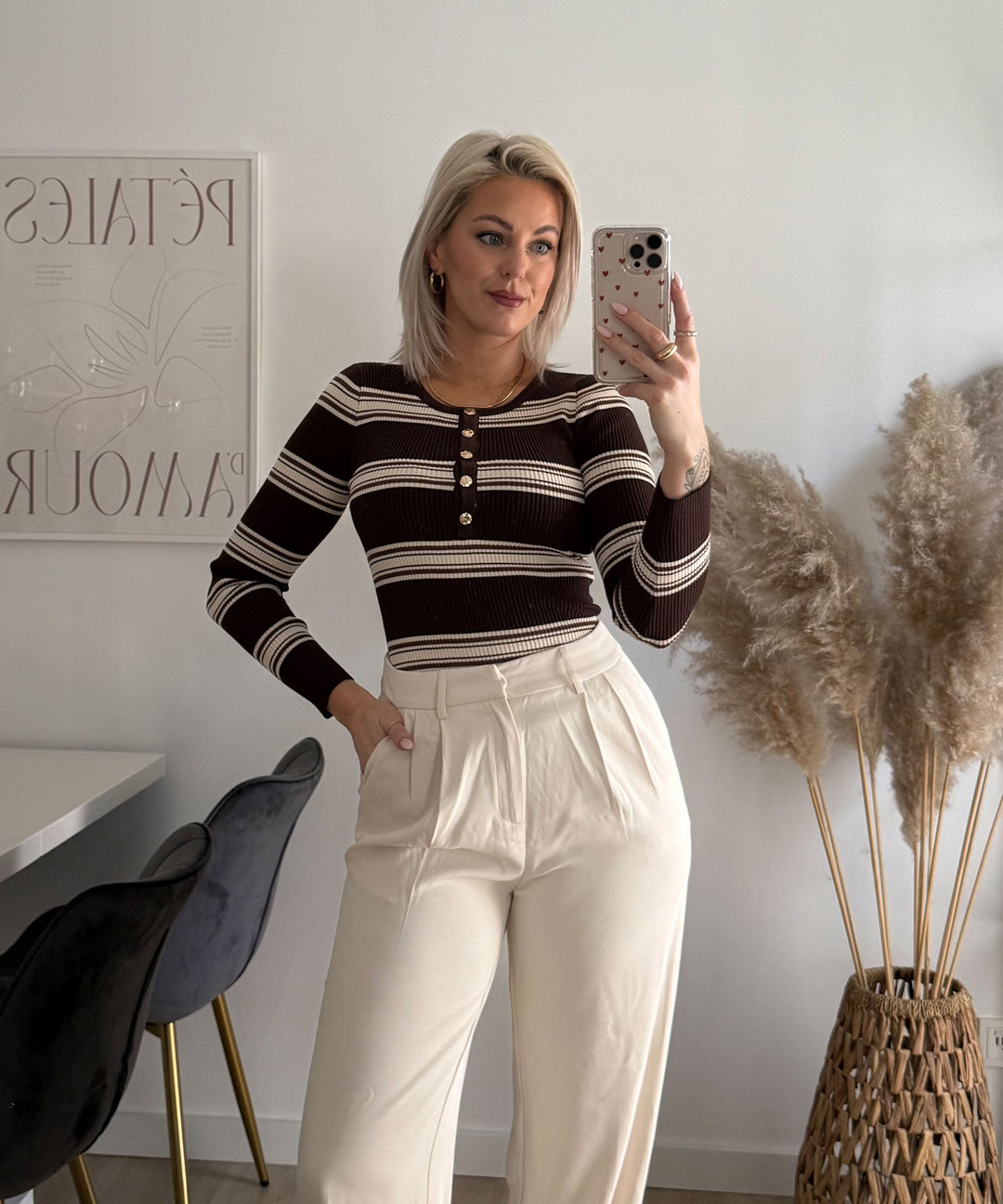 Langarmbody Luvia Streifen Braun Beige
