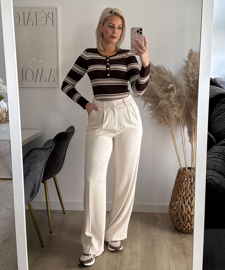 Langarmbody Luvia Streifen Braun Beige