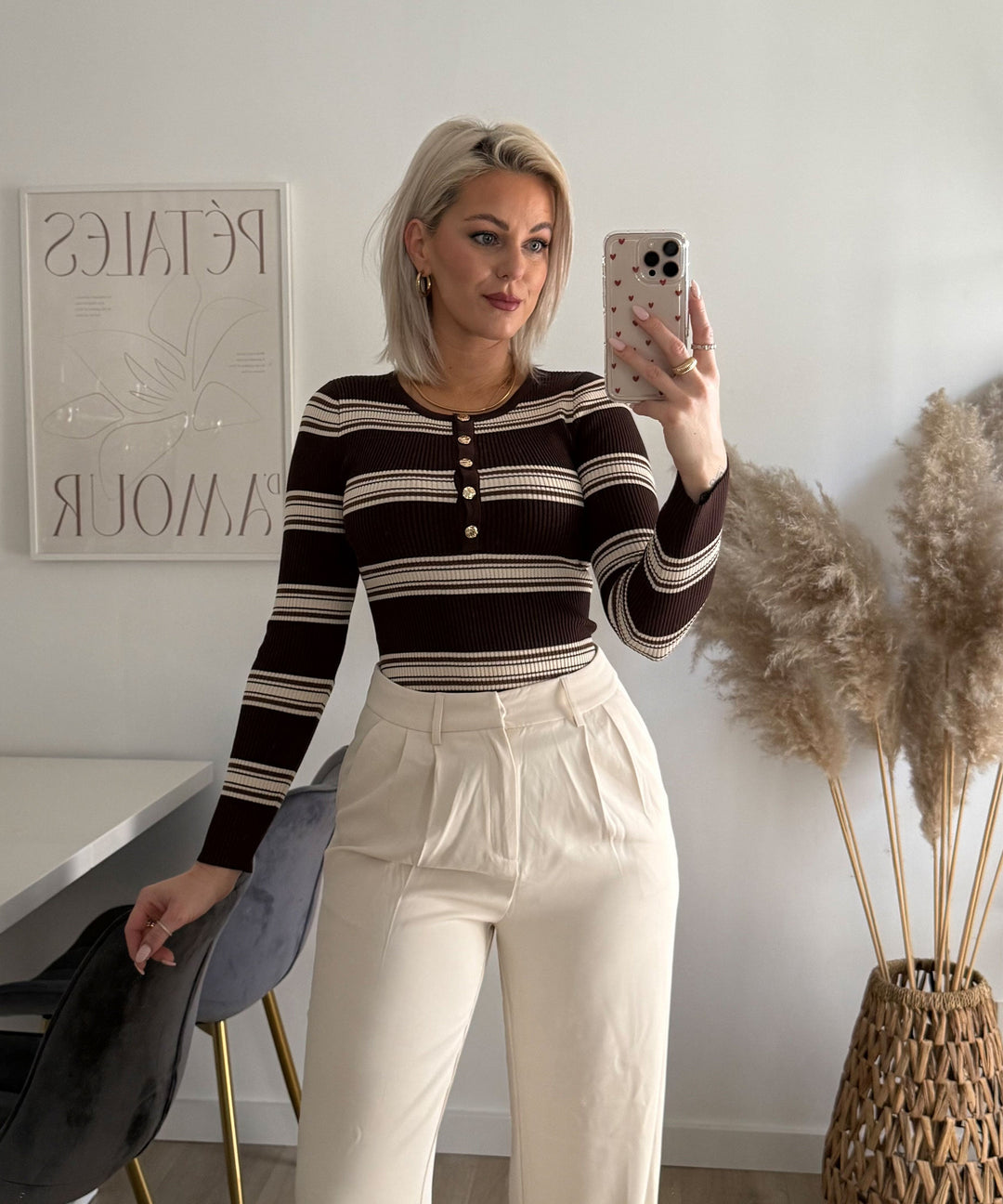 Langarmbody Luvia Streifen Braun Beige