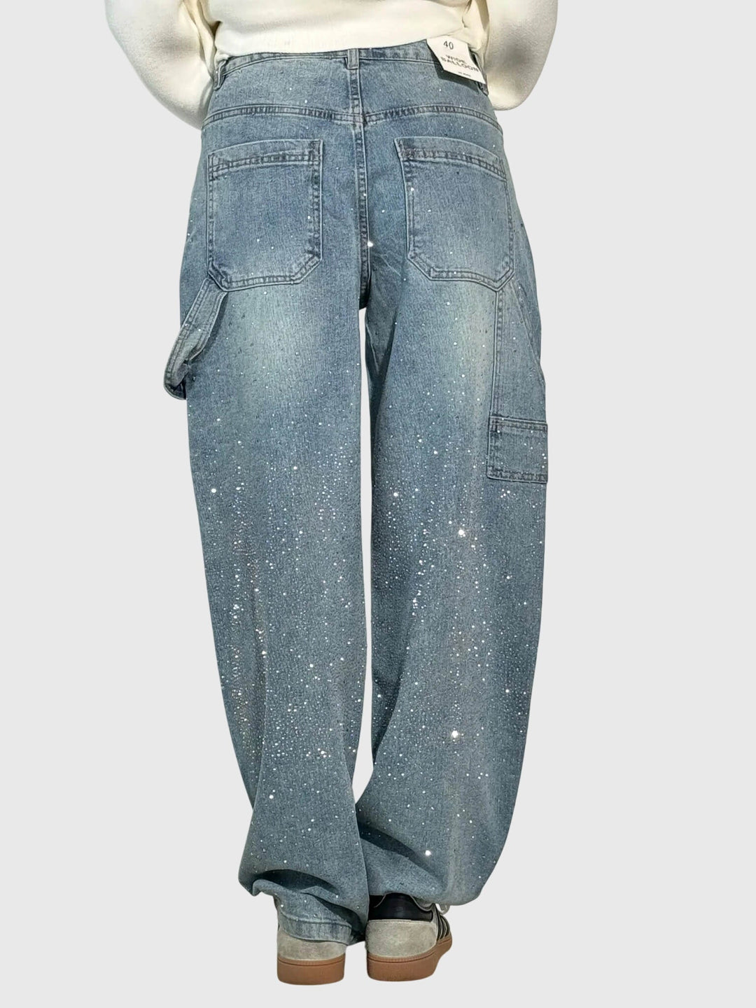 Greta | Damen Glänzende Diamant Denim Hose