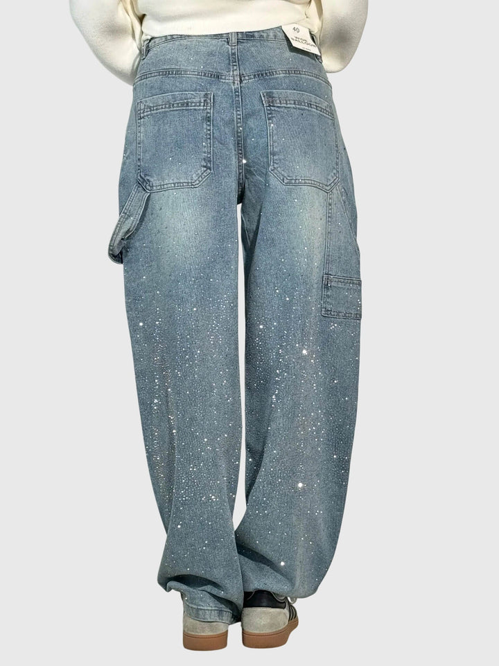 Greta | Damen Glänzende Diamant Denim Hose