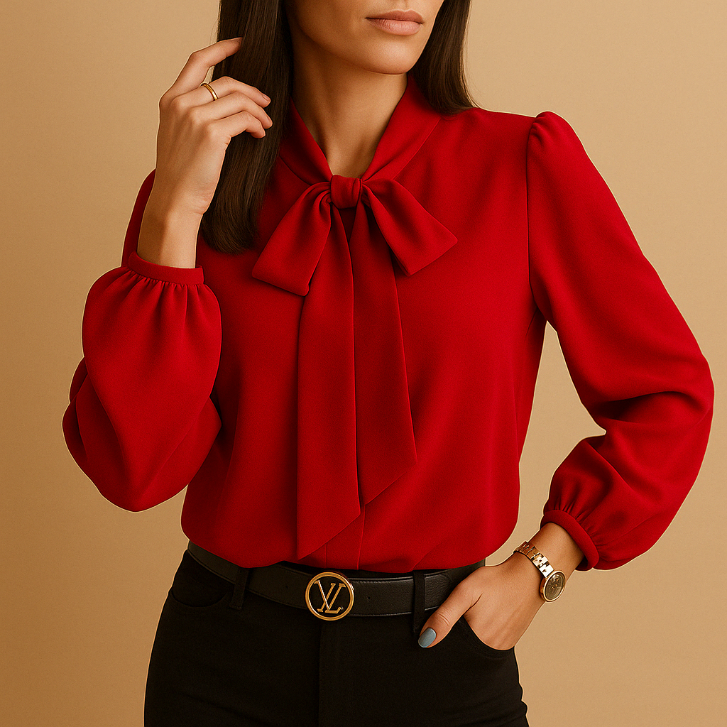 Damen-Bluse mit Schleife und langen Ärmeln