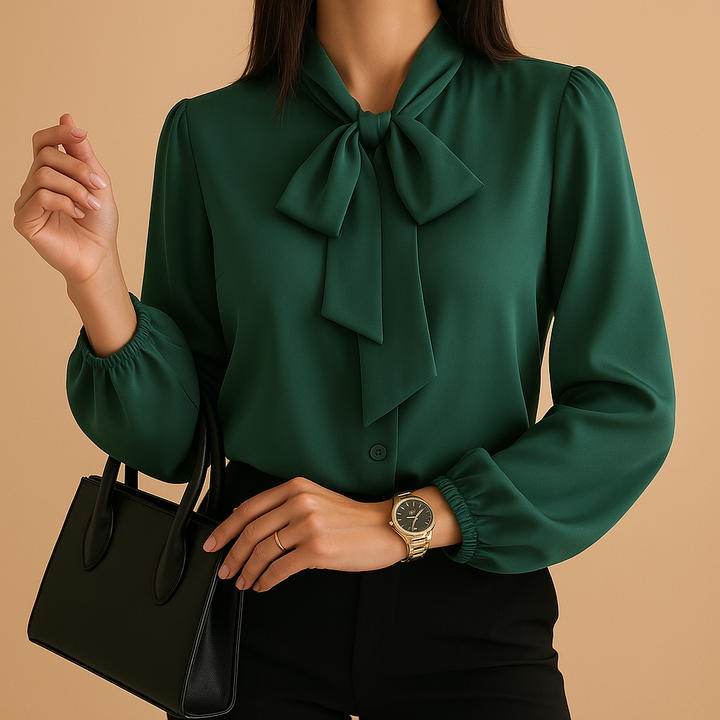 Damen-Bluse mit Schleife und langen Ärmeln