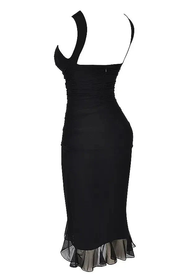 Midi-Kleid für Damen mit Rüschen und figurbetonter Passform | Ärmellos mit Rüschen