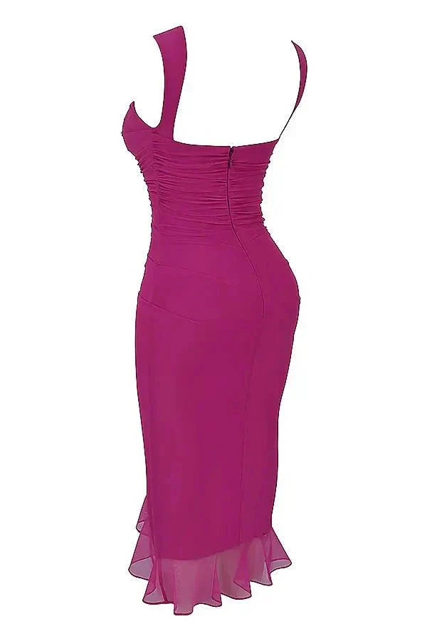 Midi-Kleid für Damen mit Rüschen und figurbetonter Passform | Ärmellos mit Rüschen
