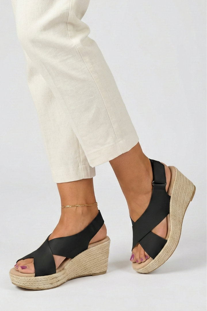 Julia | Damen Keilsandaletten mit überkreuztem Slingback-Riemen