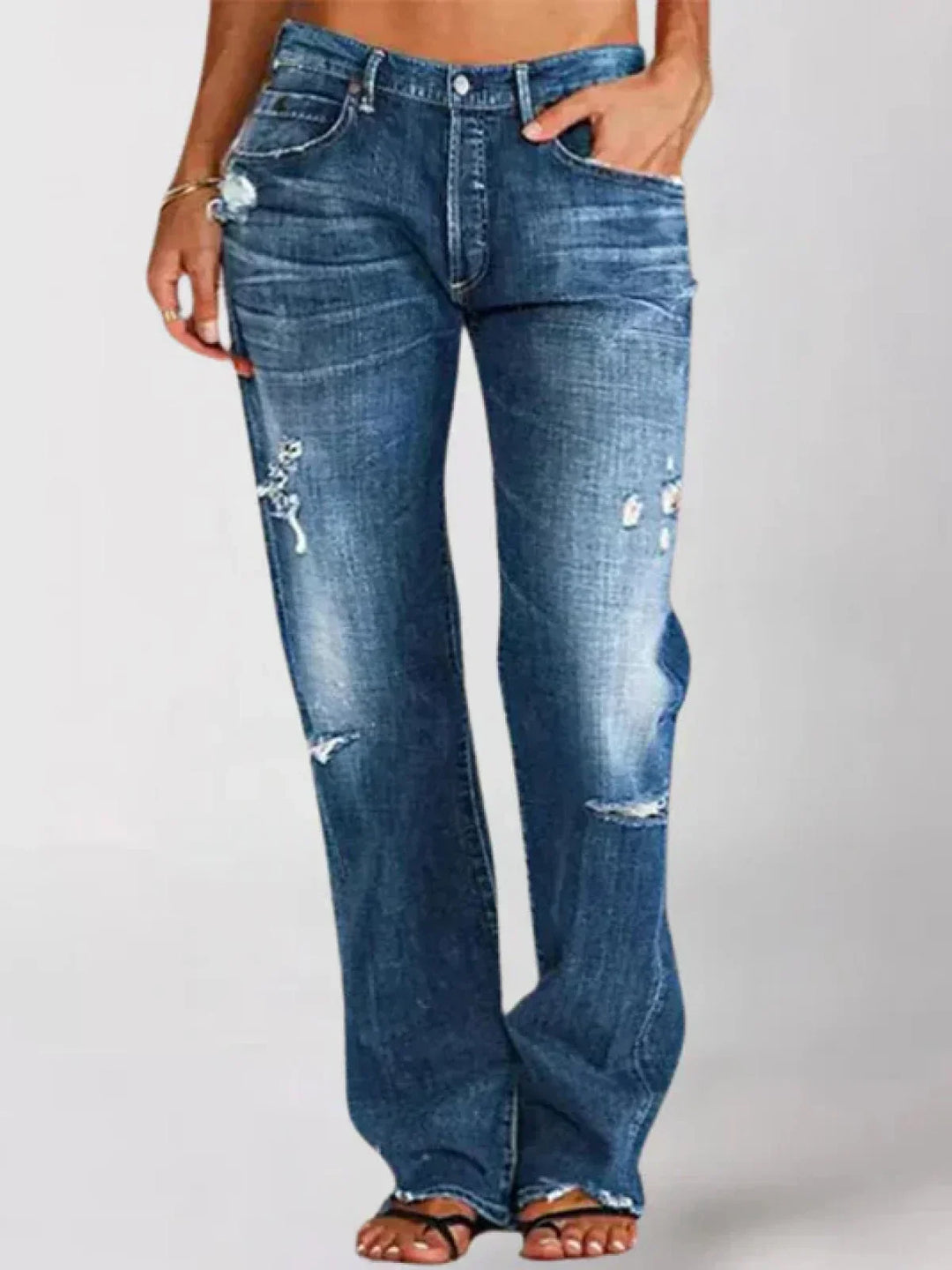 Megan – Stylish Ripped Denim Trousers for Women - Image 1
