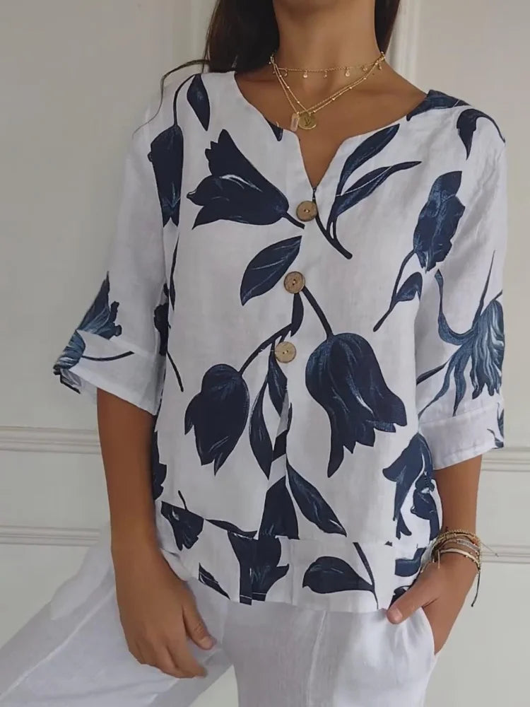 Lara Blumen V-Ausschnitt Bluse Damen | Elegant & Bequem