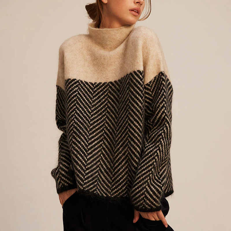 Michaela | Damen Lockere Strickpullover mit hohem Kragen