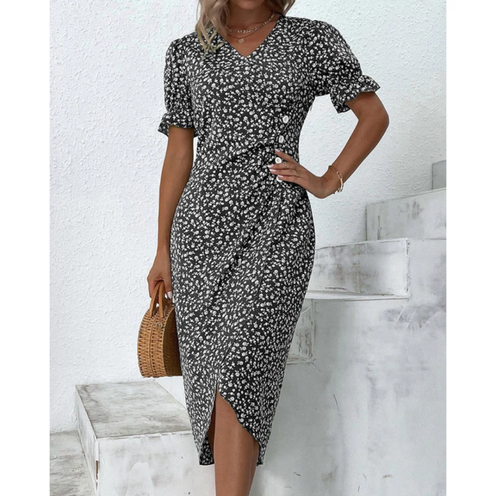 Dagmar | Damen Sommerkleid Wickel Blumen Moderner Stil