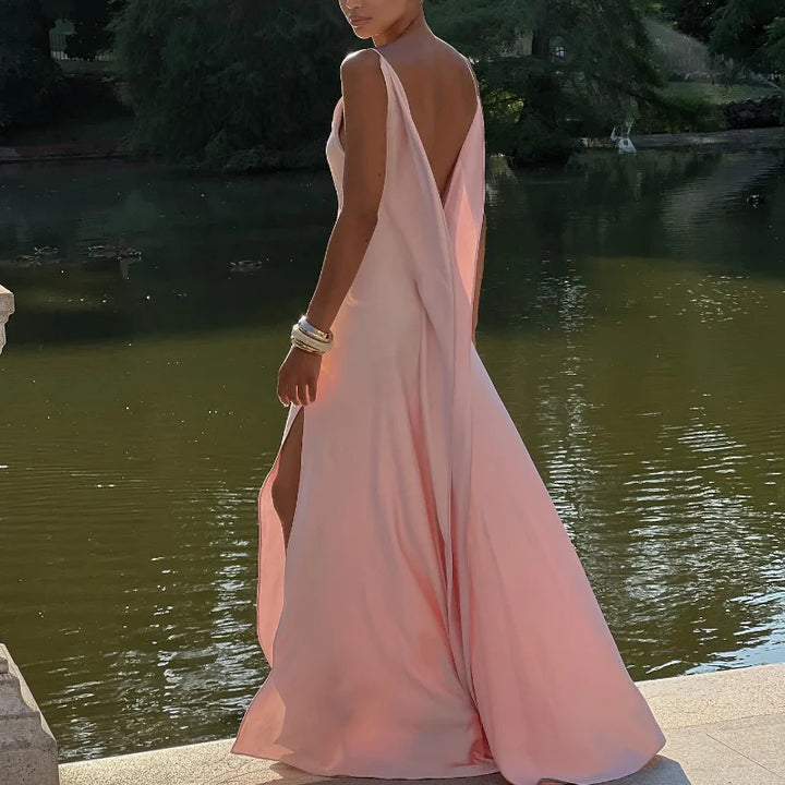 Damen Ärmelloses Maxi-Kleid mit Cowl-Ausschnitt und Spaghettiträgern mit Seitenschlitz