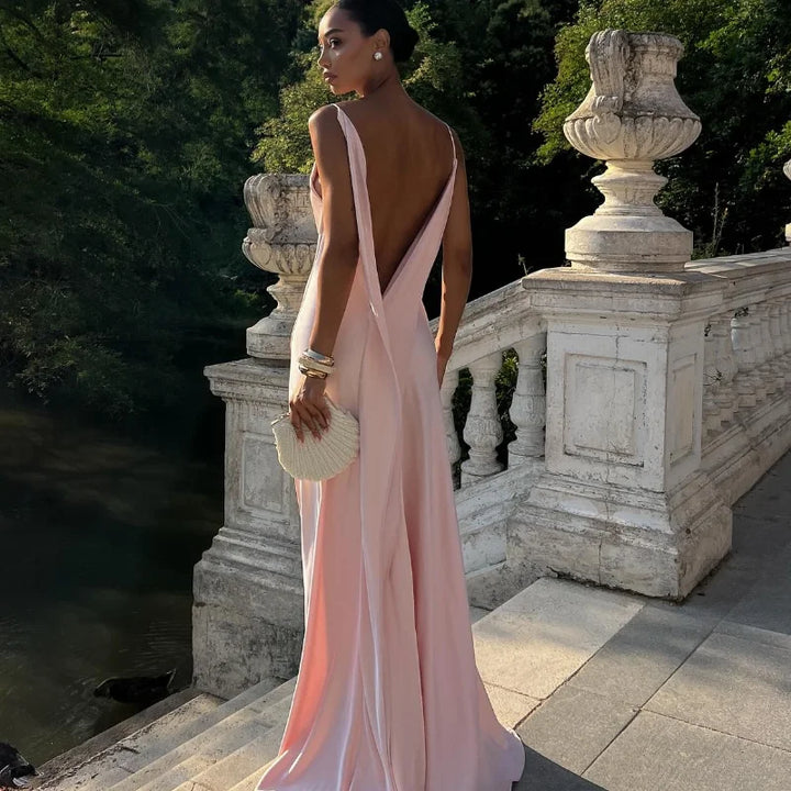 Damen Ärmelloses Maxi-Kleid mit Cowl-Ausschnitt und Spaghettiträgern mit Seitenschlitz