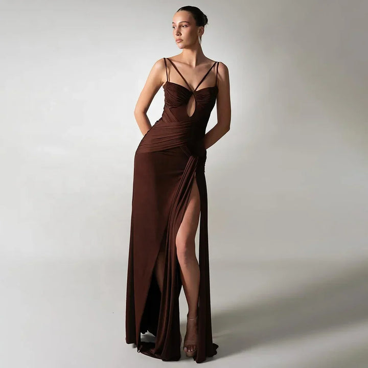 Damen Ärmelloses Maxi-Kleid mit doppelten Trägern und gerafftem Oberteil mit Seitenschlitz