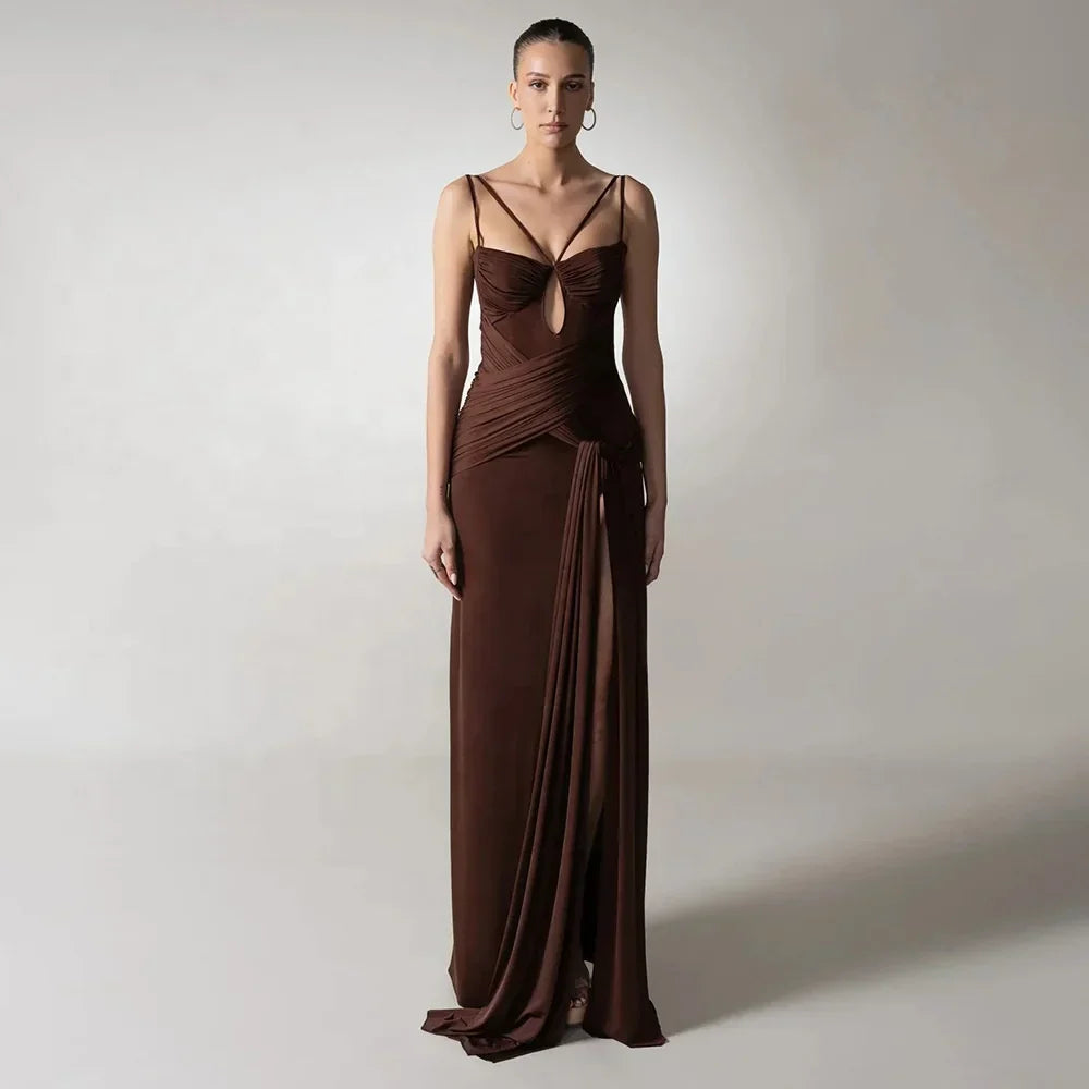 Damen Ärmelloses Maxi-Kleid mit doppelten Trägern und gerafftem Oberteil mit Seitenschlitz