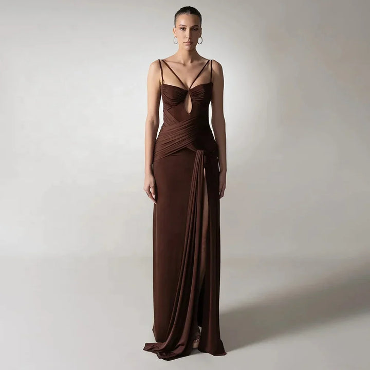 Damen Ärmelloses Maxi-Kleid mit doppelten Trägern und gerafftem Oberteil mit Seitenschlitz