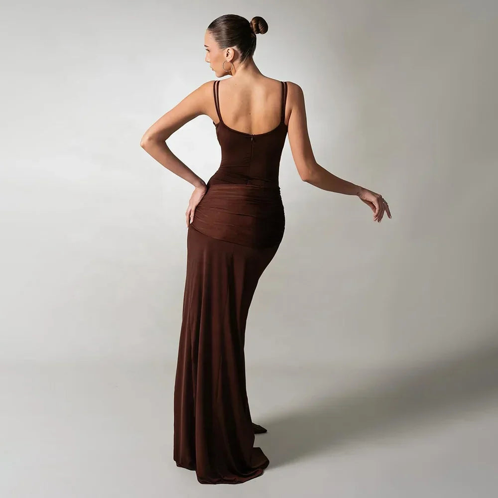Damen Ärmelloses Maxi-Kleid mit doppelten Trägern und gerafftem Oberteil mit Seitenschlitz
