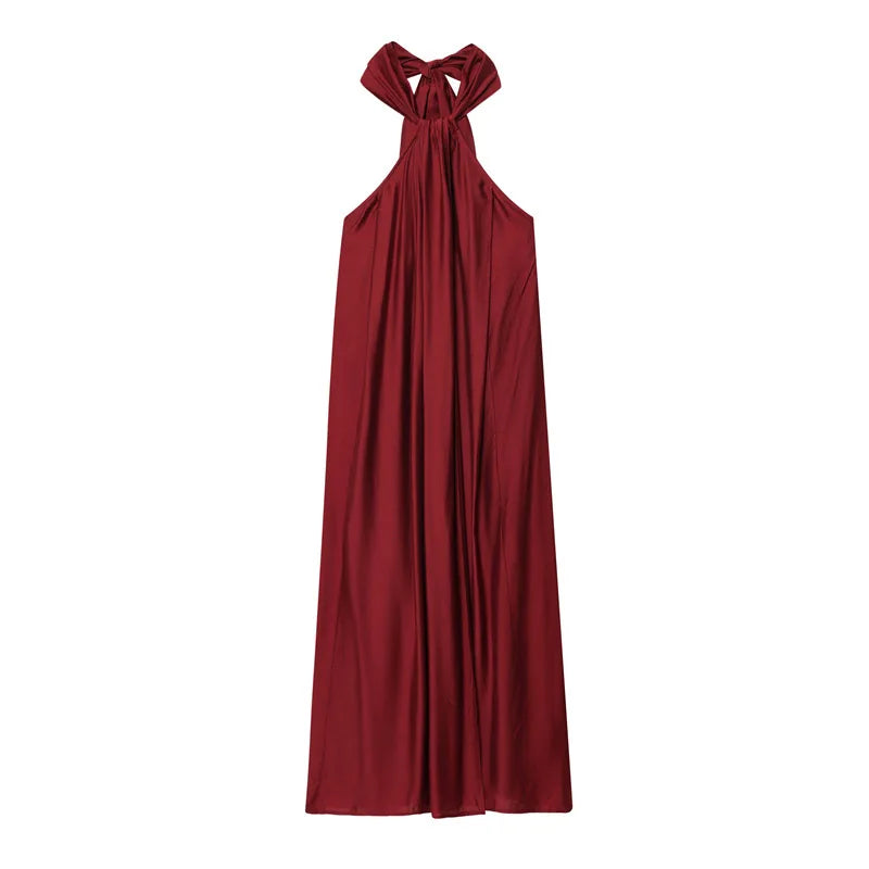 Damen Ärmelloses Maxi-Kleid mit Halter-Ausschnitt und Raffung mit offener Vorderseite