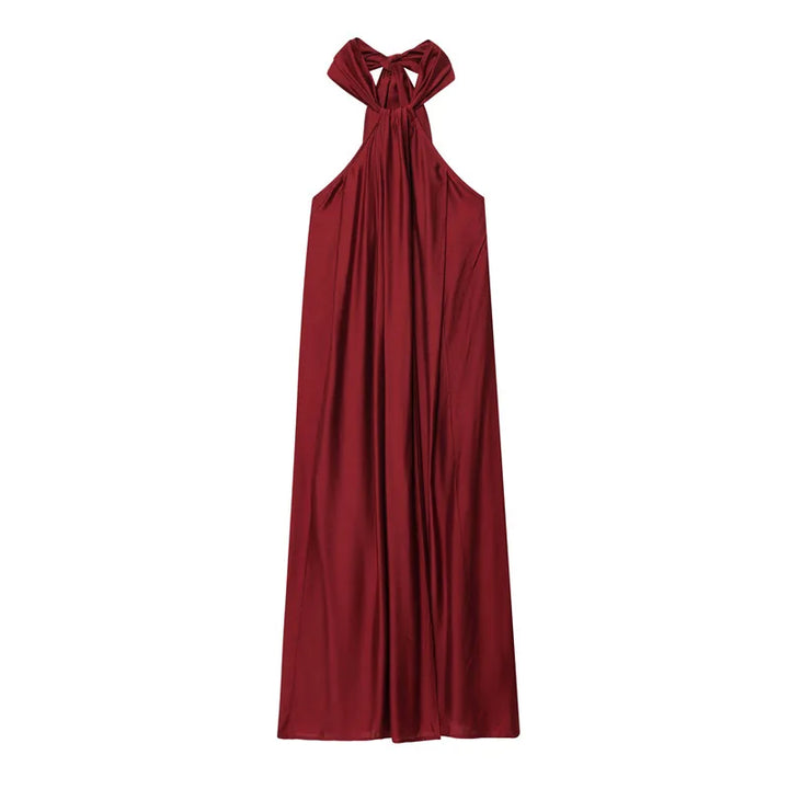 Damen Ärmelloses Maxi-Kleid mit Halter-Ausschnitt und Raffung mit offener Vorderseite